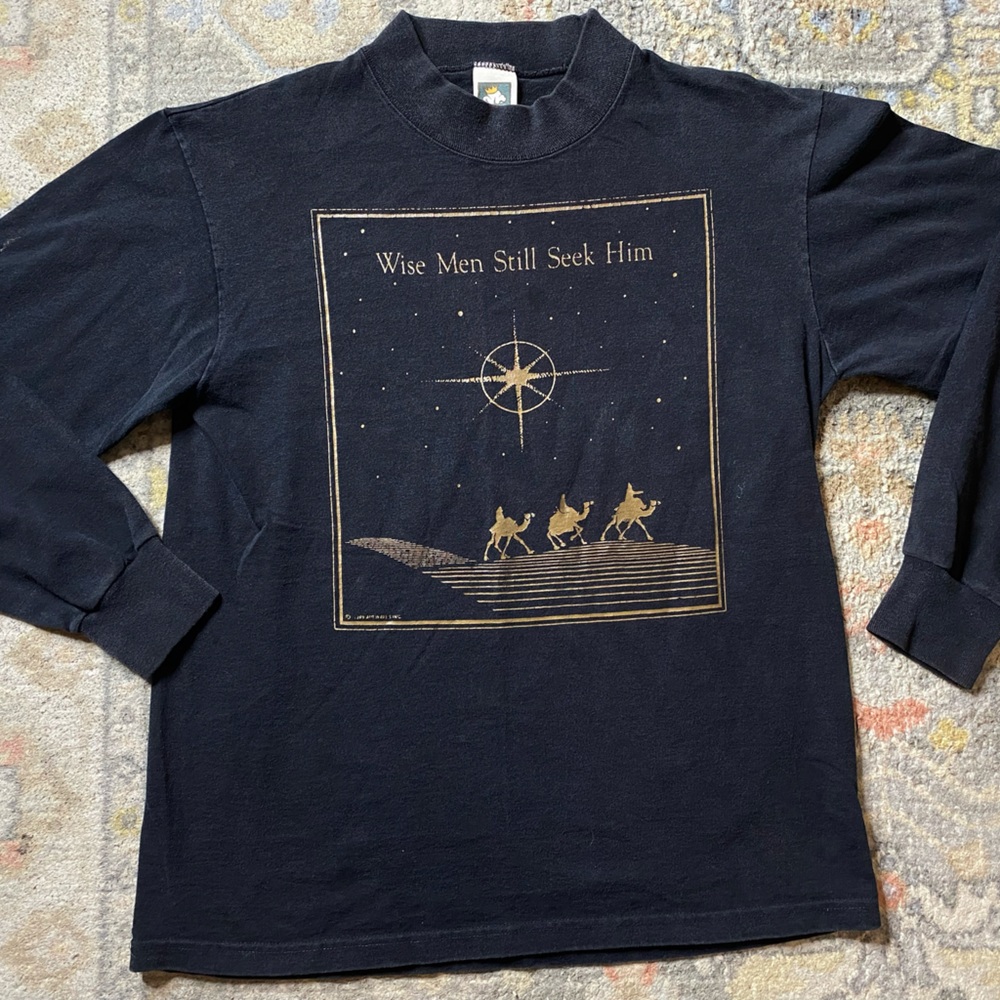 90s Vintage Mock Neck 3 Wise Men Religious LongSleeve Shirt Sz Medium